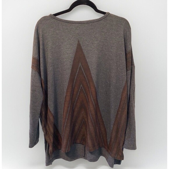 GO COUTURE Gray Geometric Printed Dolman Sweater Split Side High Low Hem Top Med - Picture 1 of 5